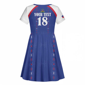 Custom Afro-Haitians Football Pride Kid Short Sleeve Dress Les Grenadiers Veve Vodou Blue Version LT18
