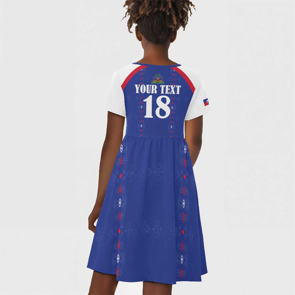 Custom Afro-Haitians Football Pride Kid Short Sleeve Dress Les Grenadiers Veve Vodou Blue Version LT18