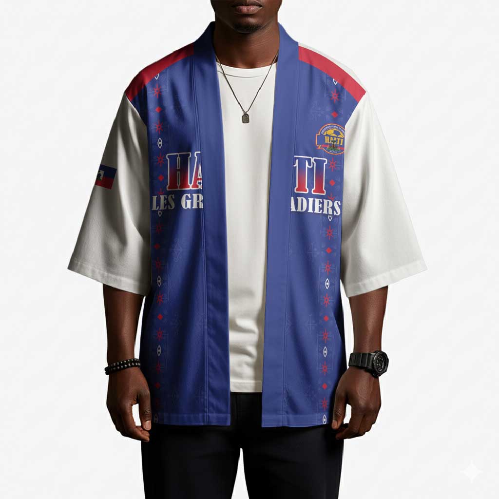 Custom Afro-Haitians Football Pride Kimono Les Grenadiers Veve Vodou Blue Version