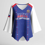 Custom Afro-Haitians Football Pride Kimono Sleeve Blouse Les Grenadiers Veve Vodou Blue Version