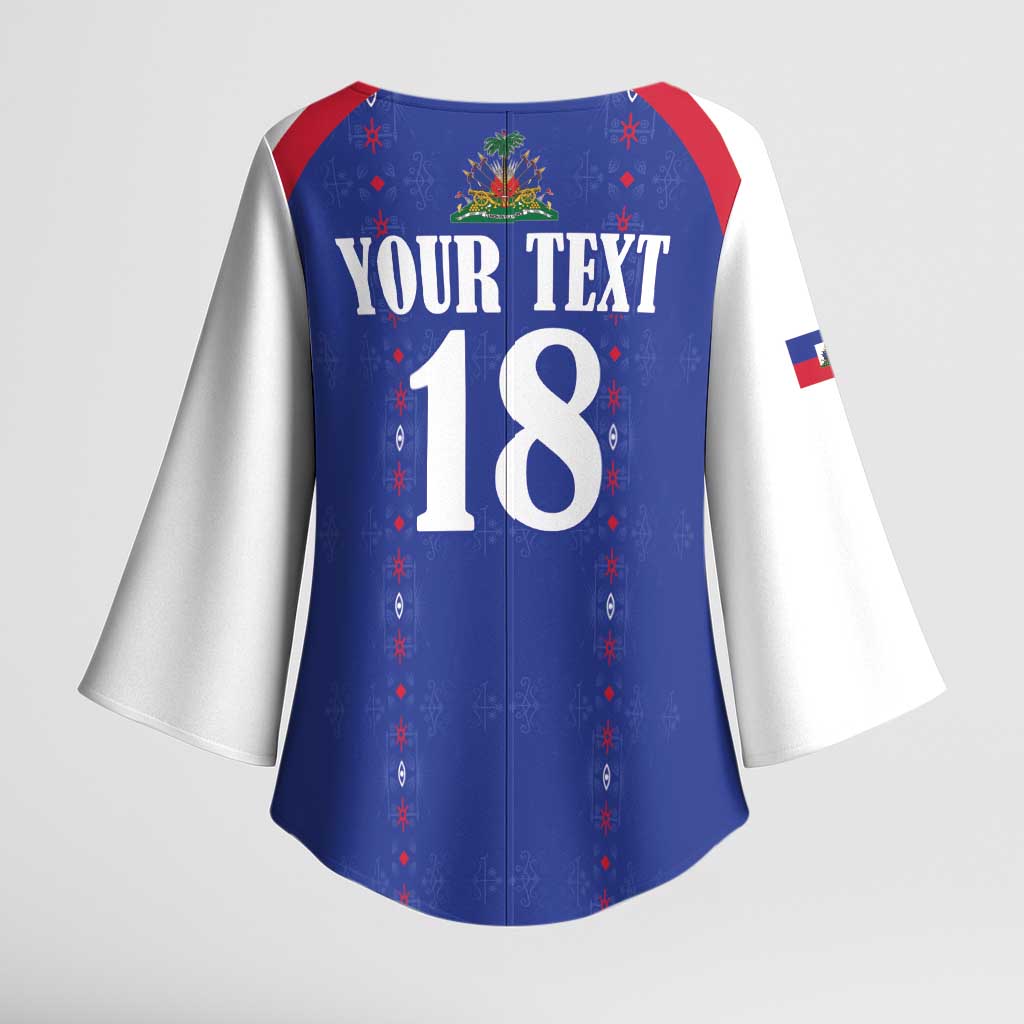 Custom Afro-Haitians Football Pride Kimono Sleeve Blouse Les Grenadiers Veve Vodou Blue Version