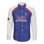 Custom Afro-Haitians Football Pride Long Sleeve Button Shirt Les Grenadiers Veve Vodou Blue Version - African Pride