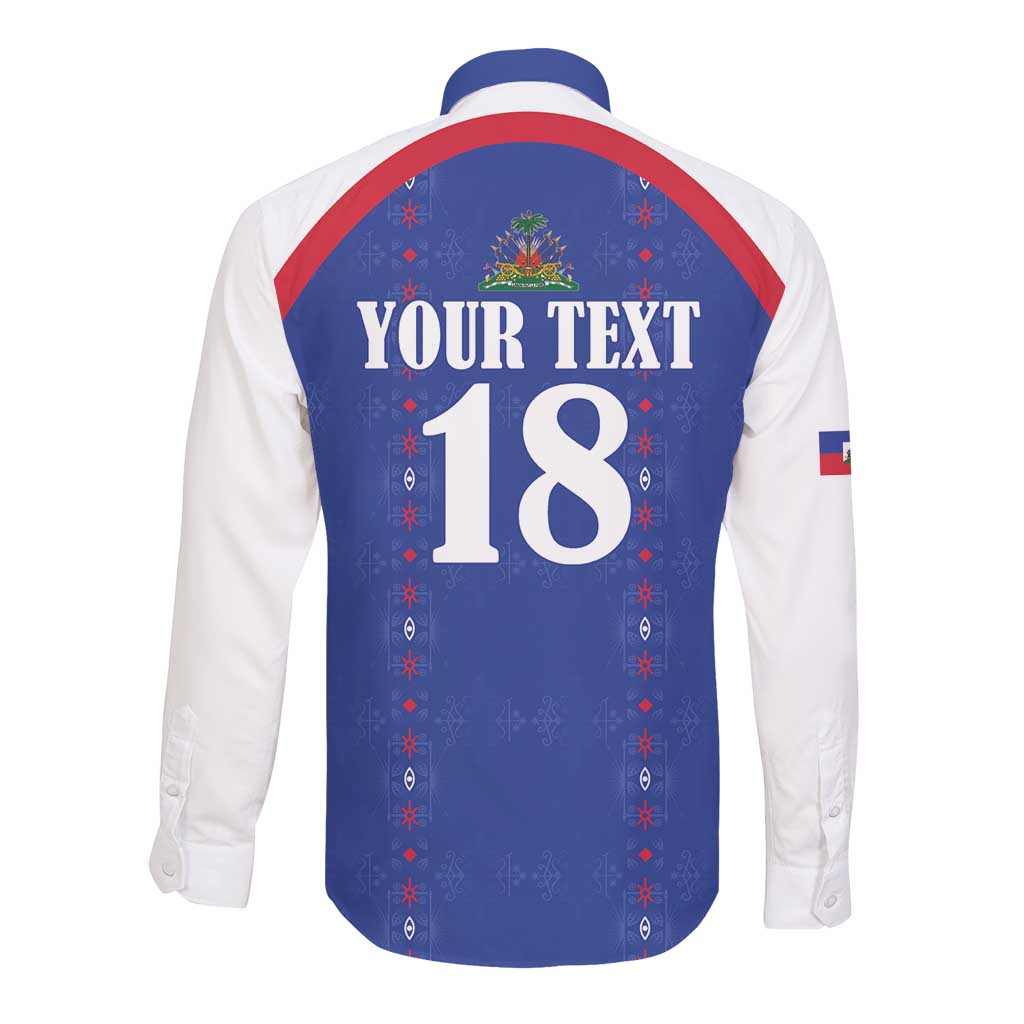 Custom Afro-Haitians Football Pride Long Sleeve Button Shirt Les Grenadiers Veve Vodou Blue Version - African Pride