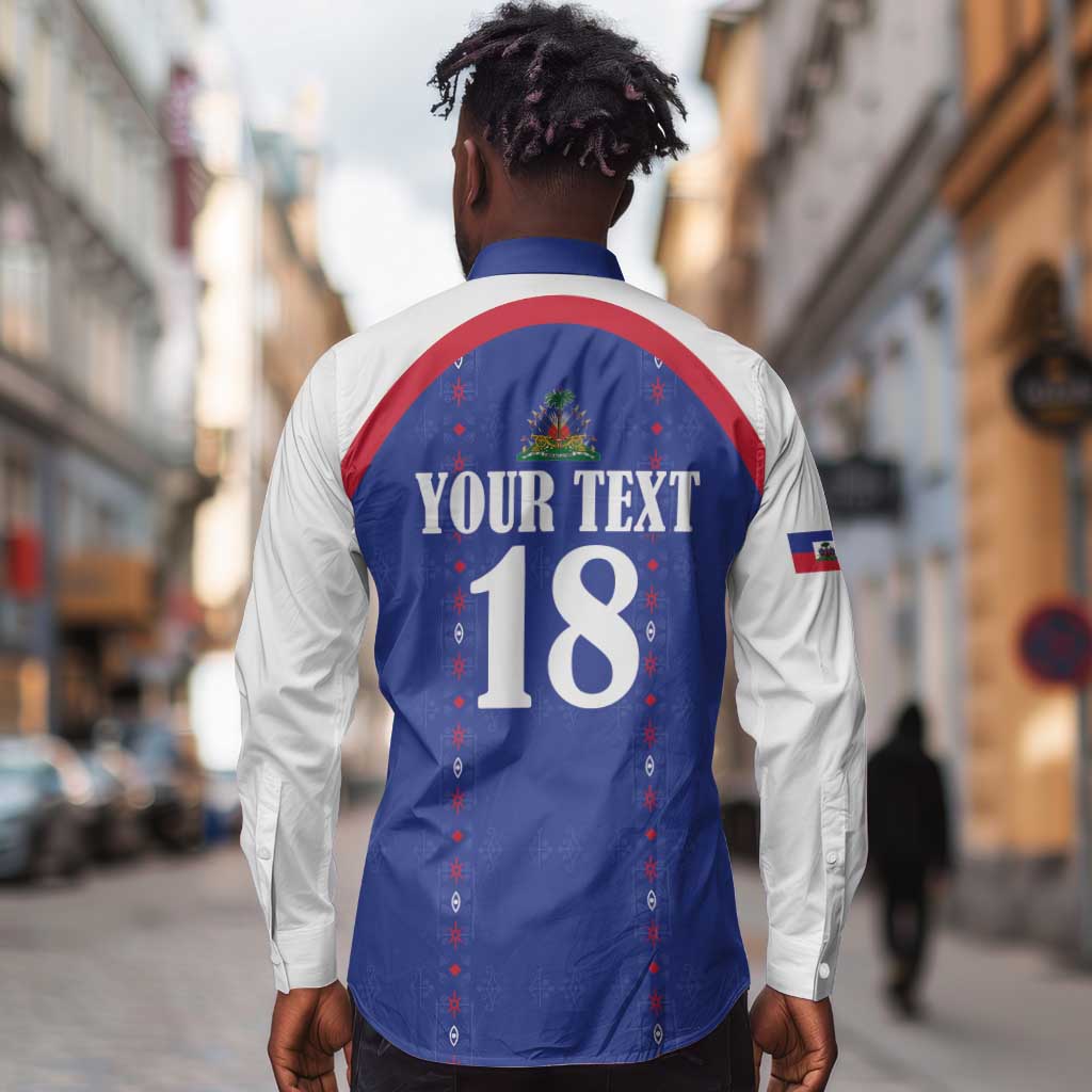 Custom Afro-Haitians Football Pride Long Sleeve Button Shirt Les Grenadiers Veve Vodou Blue Version - African Pride