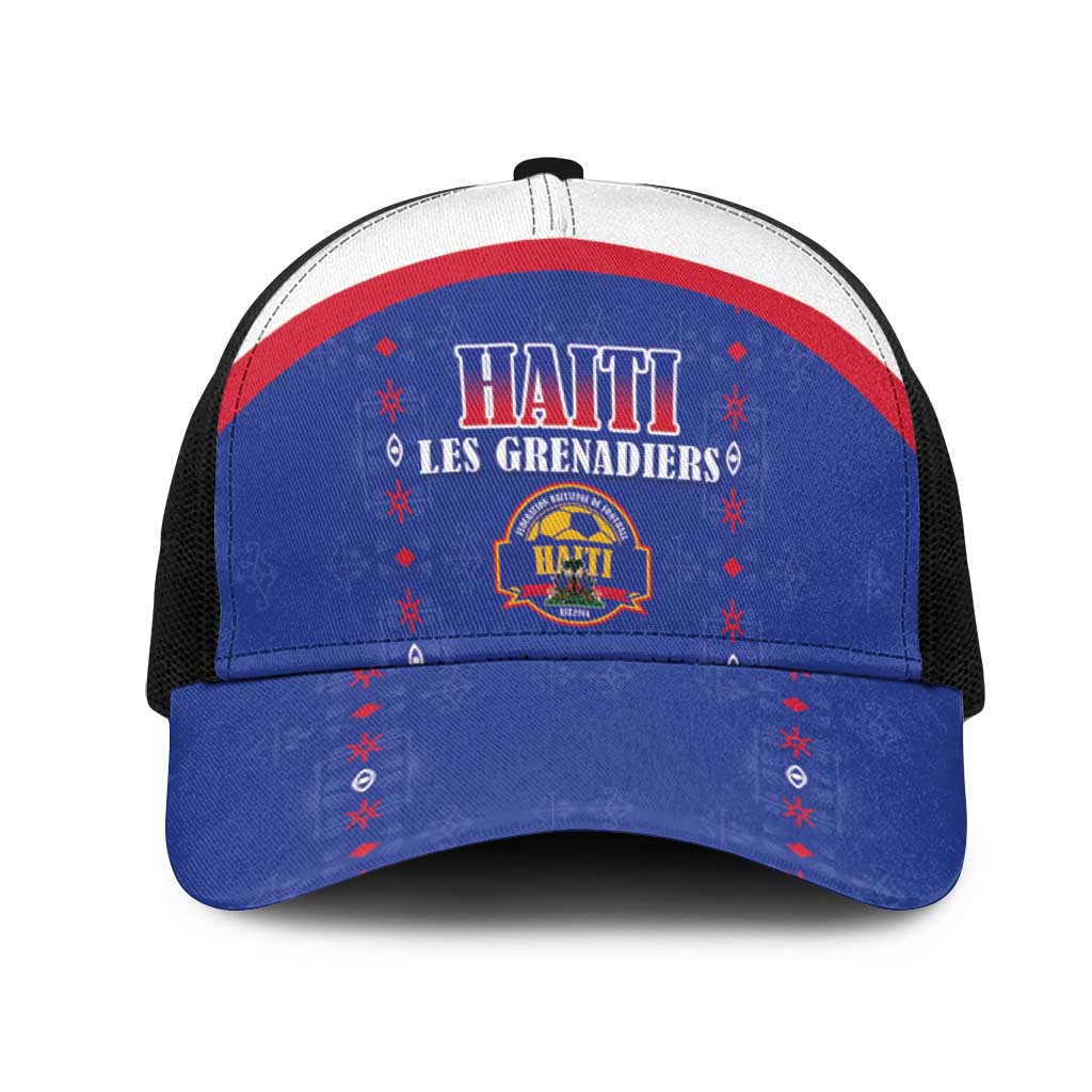 Afro-Haitians Football Pride Mesh Trucker Cap Les Grenadiers Veve Vodou Blue Version - African Pride