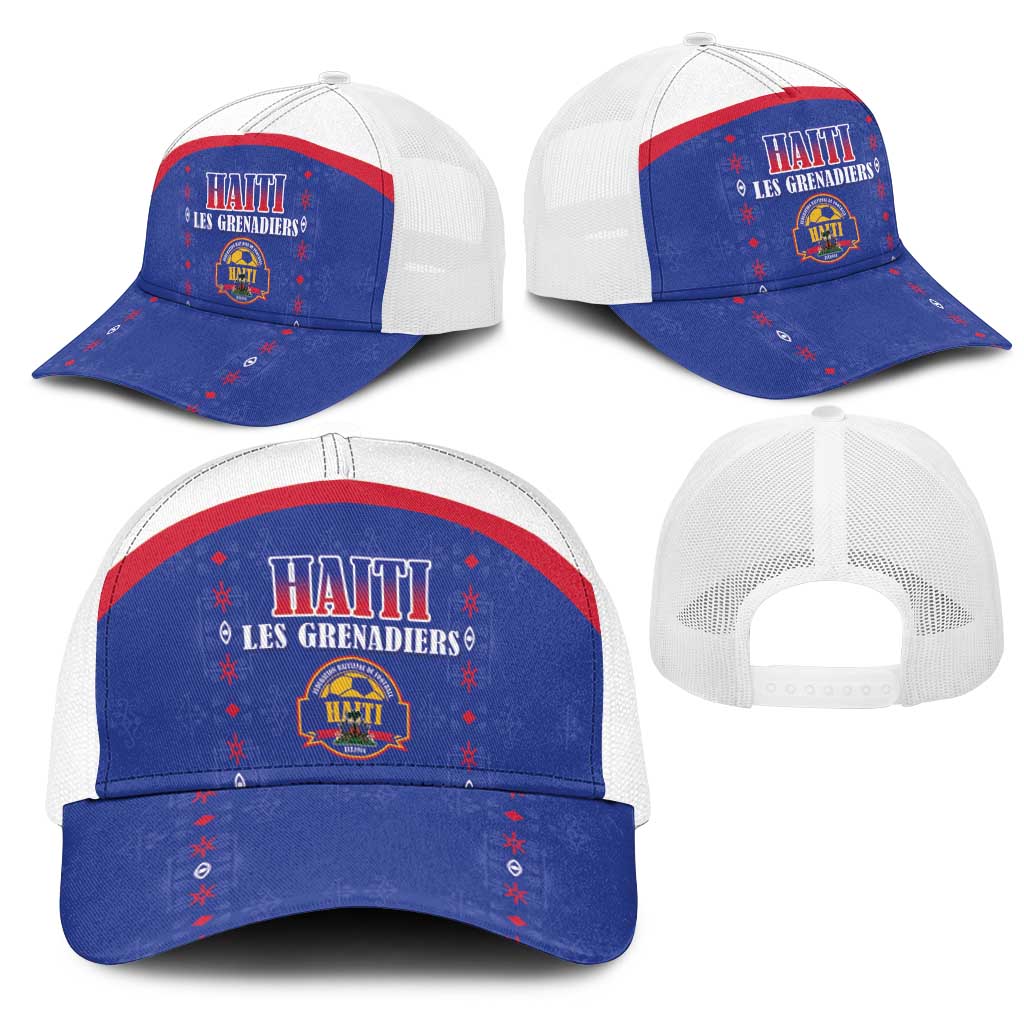 Afro-Haitians Football Pride Mesh Trucker Cap Les Grenadiers Veve Vodou Blue Version - African Pride