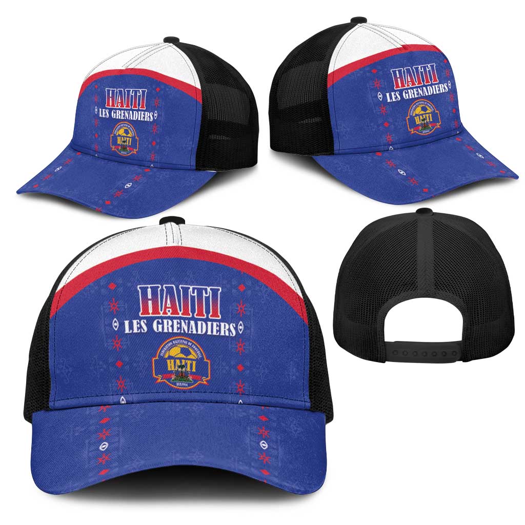 Afro-Haitians Football Pride Mesh Trucker Cap Les Grenadiers Veve Vodou Blue Version - African Pride