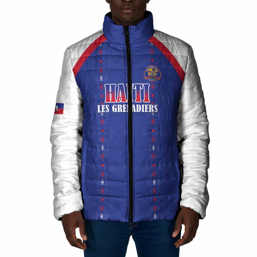 Custom Afro-Haitians Football Pride Padded Jacket Les Grenadiers Veve Vodou Blue Version
