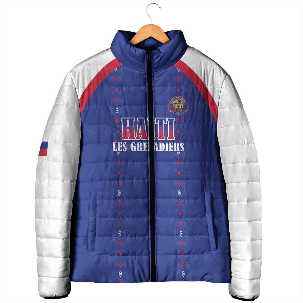 Custom Afro-Haitians Football Pride Padded Jacket Les Grenadiers Veve Vodou Blue Version