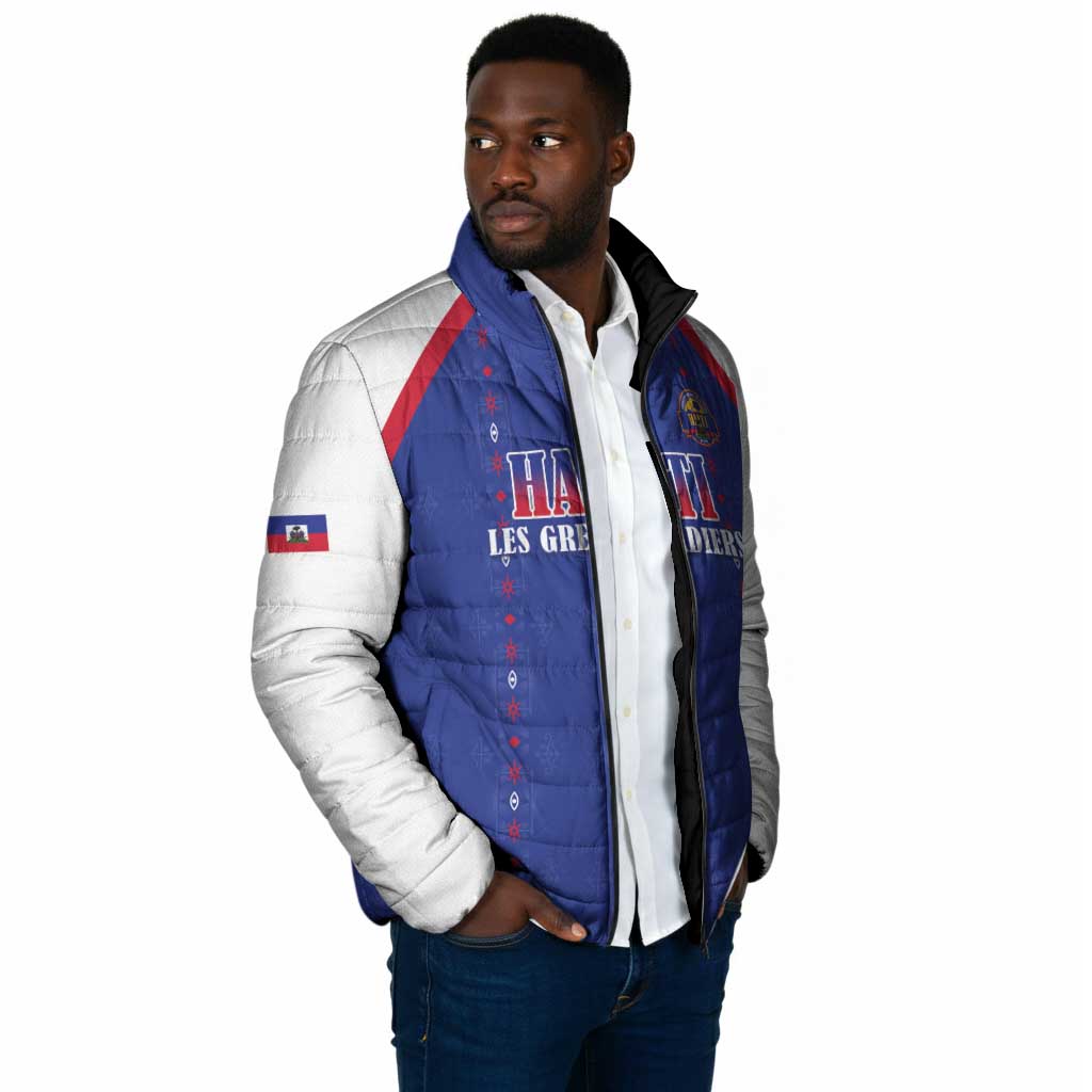 Custom Afro-Haitians Football Pride Padded Jacket Les Grenadiers Veve Vodou Blue Version
