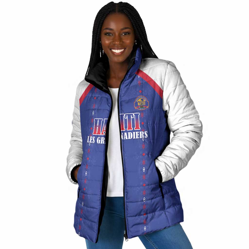 Custom Afro-Haitians Football Pride Padded Jacket Les Grenadiers Veve Vodou Blue Version
