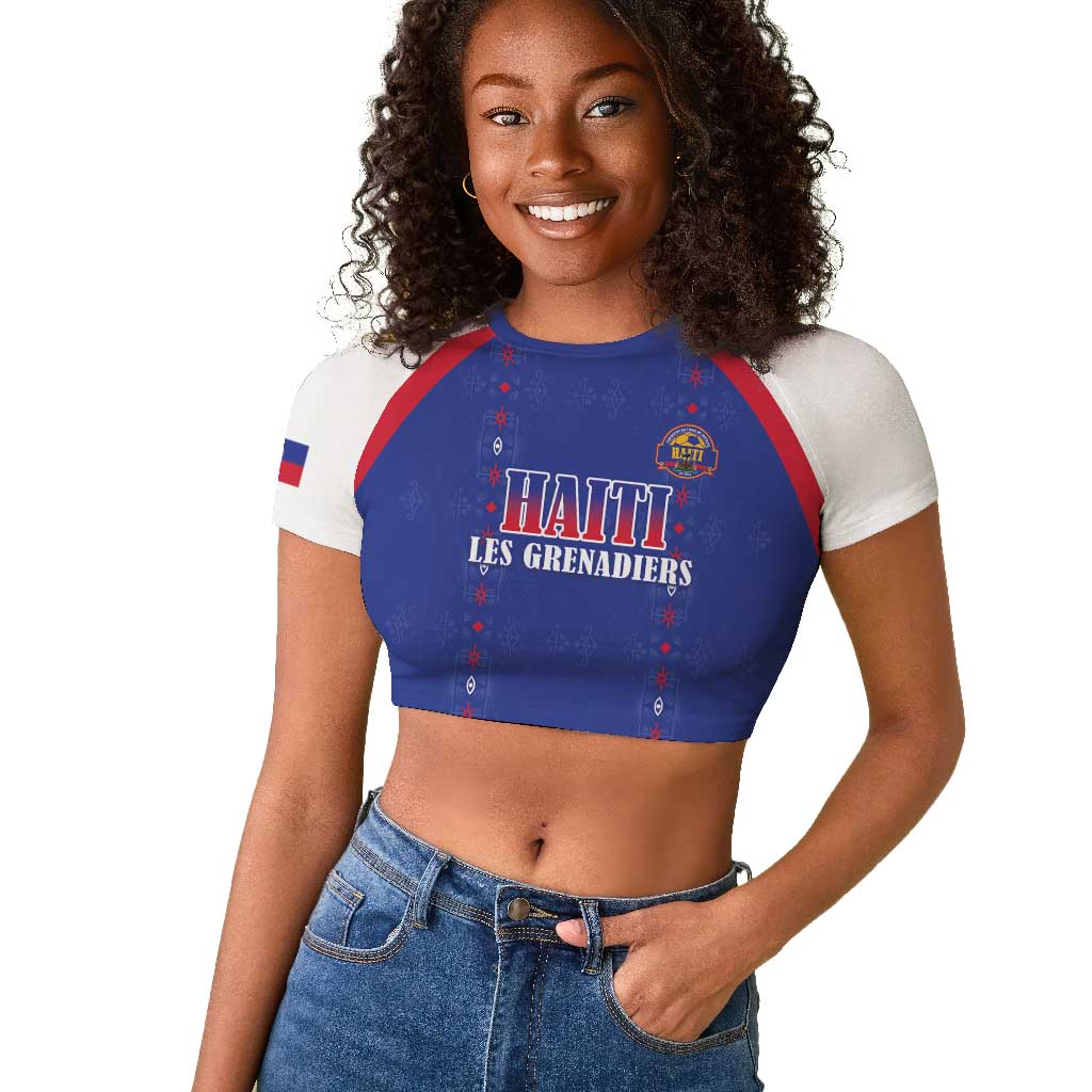 Custom Afro-Haitians Football Pride Raglan Cropped T shirt Les Grenadiers Veve Vodou Blue Version LT18