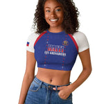 Custom Afro-Haitians Football Pride Raglan Cropped T shirt Les Grenadiers Veve Vodou Blue Version LT18