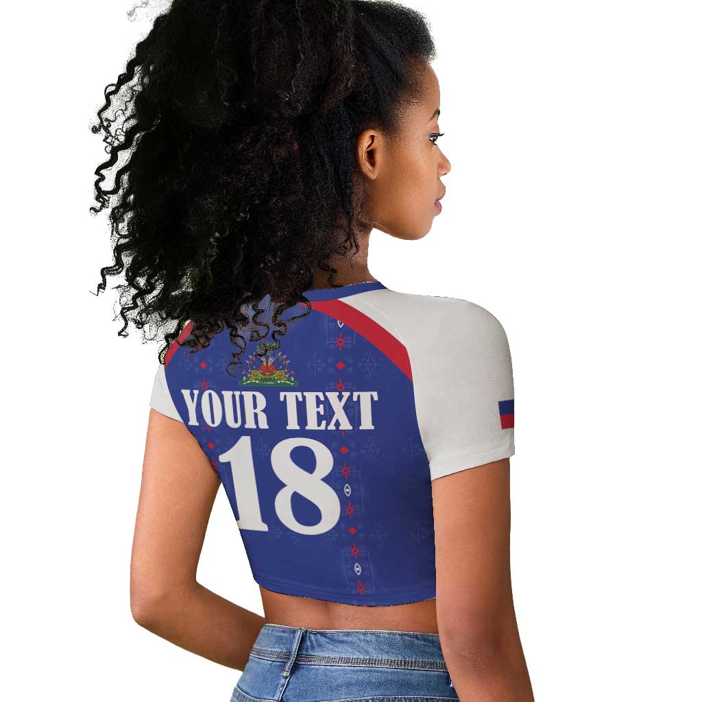 Custom Afro-Haitians Football Pride Raglan Cropped T shirt Les Grenadiers Veve Vodou Blue Version LT18