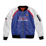 Custom Afro-Haitians Football Pride Sleeve Zip Bomber Jacket Les Grenadiers Veve Vodou Blue Version - African Pride
