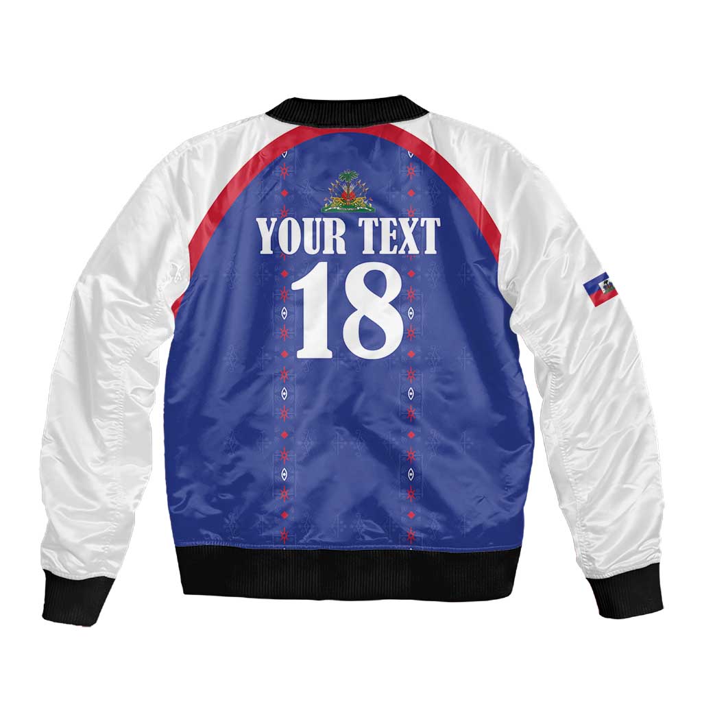 Custom Afro-Haitians Football Pride Sleeve Zip Bomber Jacket Les Grenadiers Veve Vodou Blue Version - African Pride