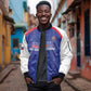 Custom Afro-Haitians Football Pride Sleeve Zip Bomber Jacket Les Grenadiers Veve Vodou Blue Version - African Pride