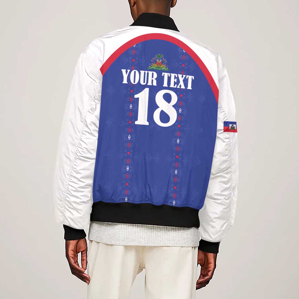 Custom Afro-Haitians Football Pride Sleeve Zip Bomber Jacket Les Grenadiers Veve Vodou Blue Version - African Pride