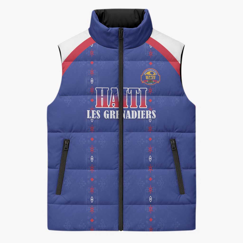 Custom Afro-Haitians Football Pride Sleeveless Puffer Jacket Les Grenadiers Veve Vodou Blue Version