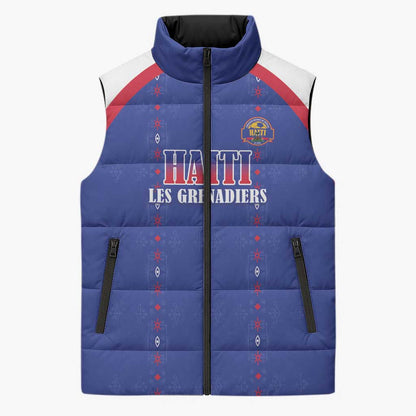 Custom Afro-Haitians Football Pride Sleeveless Puffer Jacket Les Grenadiers Veve Vodou Blue Version