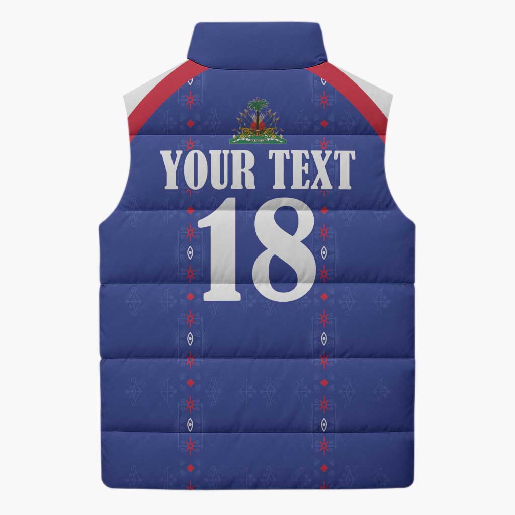 Custom Afro-Haitians Football Pride Sleeveless Puffer Jacket Les Grenadiers Veve Vodou Blue Version