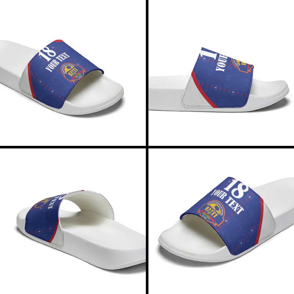 Custom Afro-Haitians Football Pride Slide Sandals Les Grenadiers Veve Vodou Blue Version