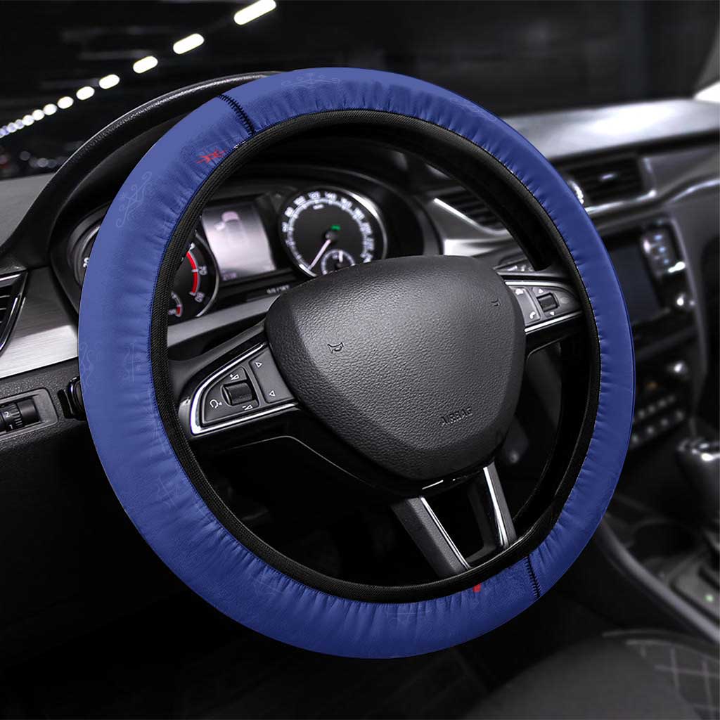 Afro-Haitians Football Pride Steering Wheel Cover Les Grenadiers Veve Vodou Blue Version - African Pride