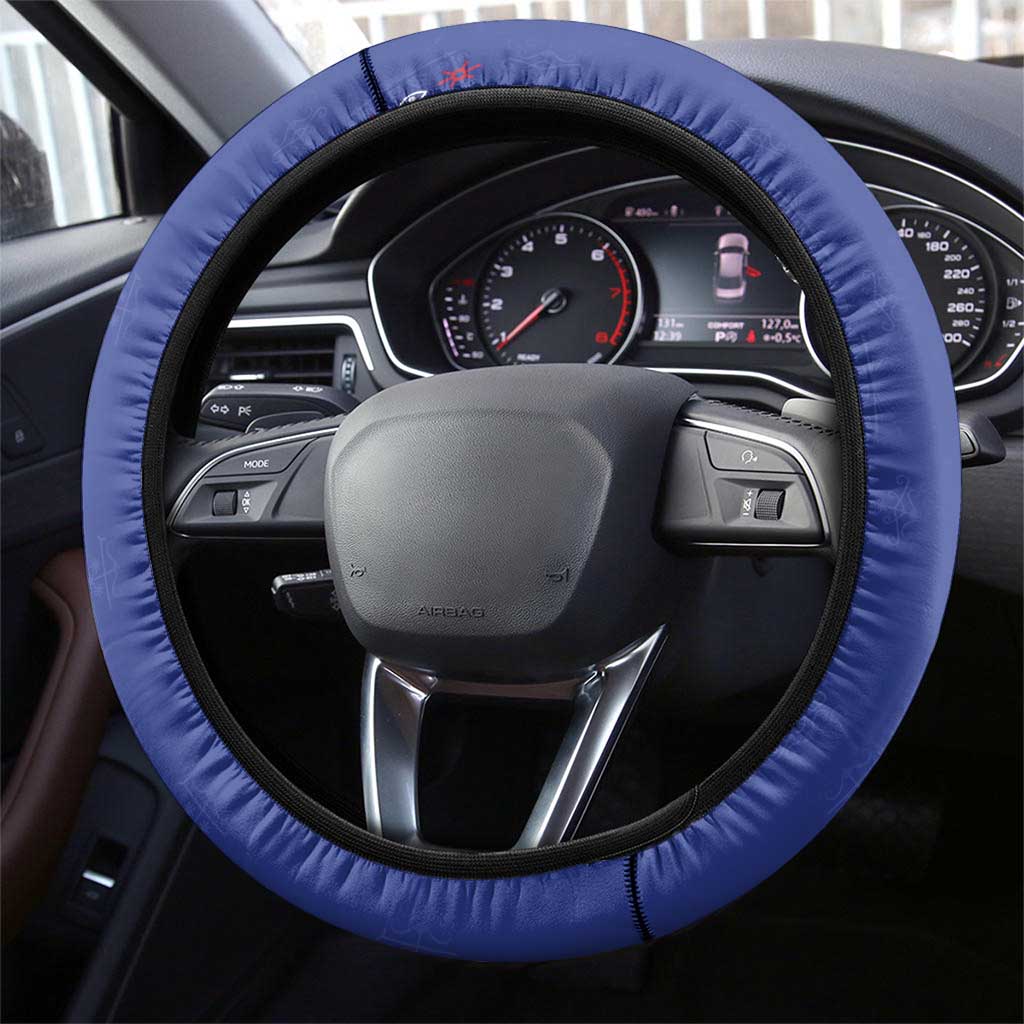 Afro-Haitians Football Pride Steering Wheel Cover Les Grenadiers Veve Vodou Blue Version - African Pride