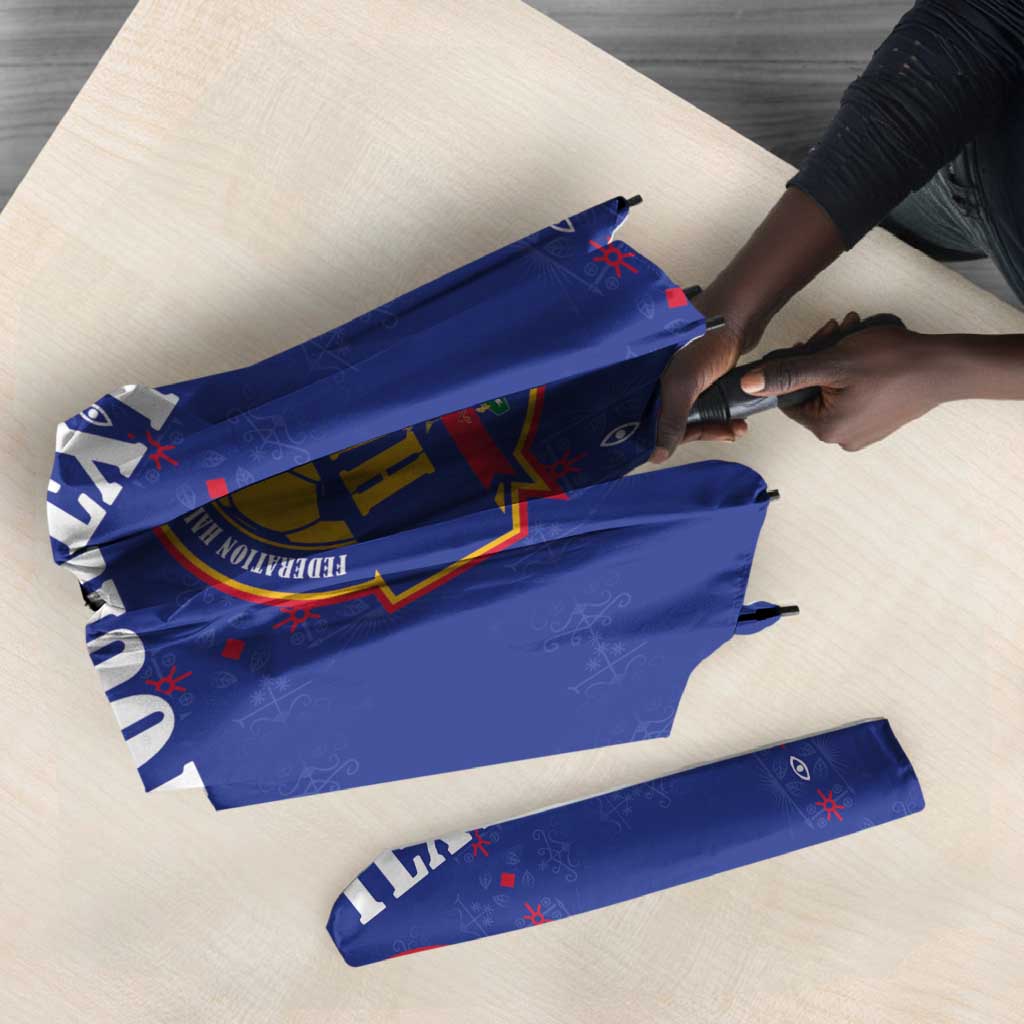 Custom Afro-Haitians Football Pride Umbrella Les Grenadiers Veve Vodou Blue Version