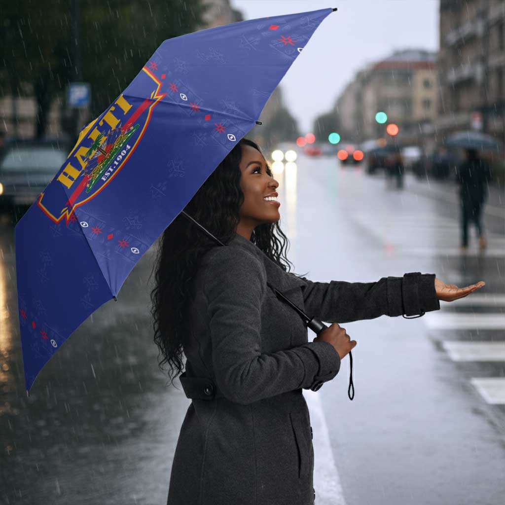 Custom Afro-Haitians Football Pride Umbrella Les Grenadiers Veve Vodou Blue Version