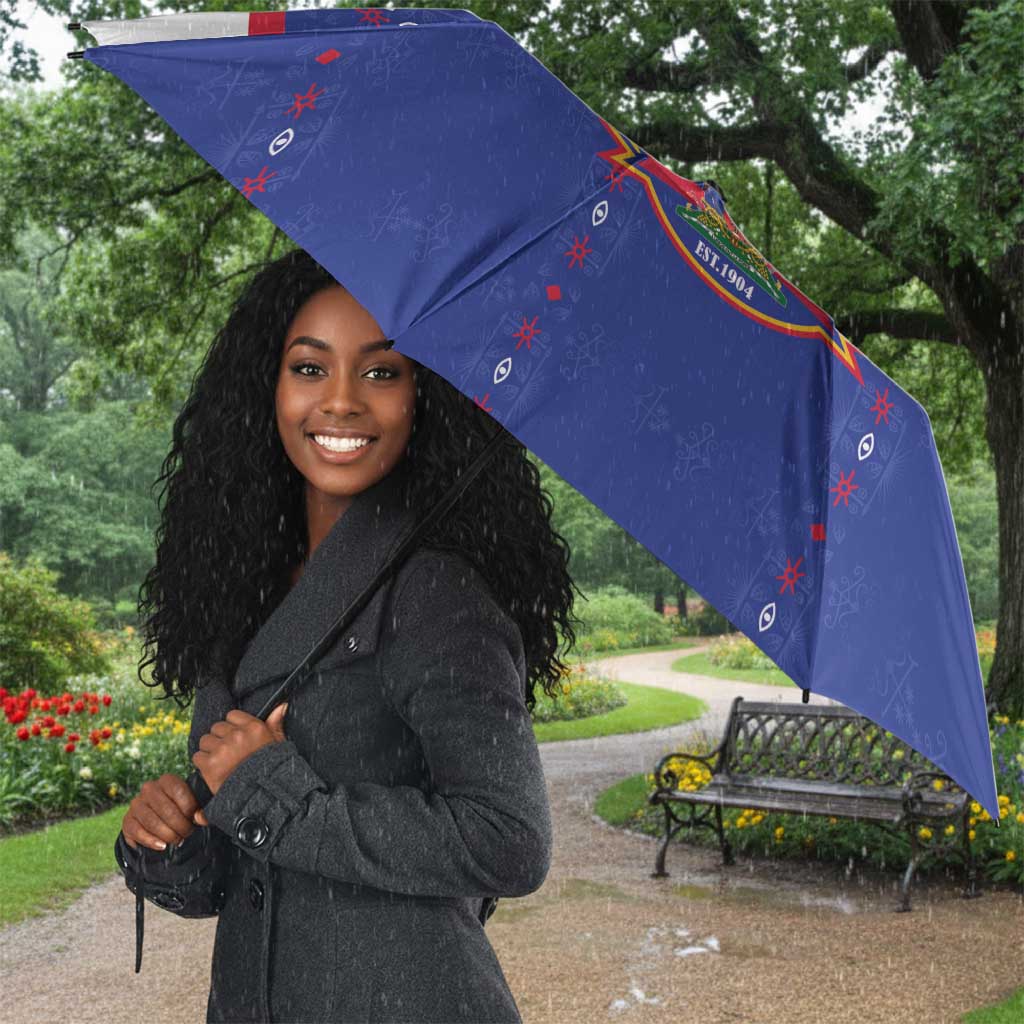 Custom Afro-Haitians Football Pride Umbrella Les Grenadiers Veve Vodou Blue Version
