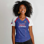Custom Afro-Haitians Football Pride Women V-Neck T-Shirt Les Grenadiers Veve Vodou Blue Version LT18