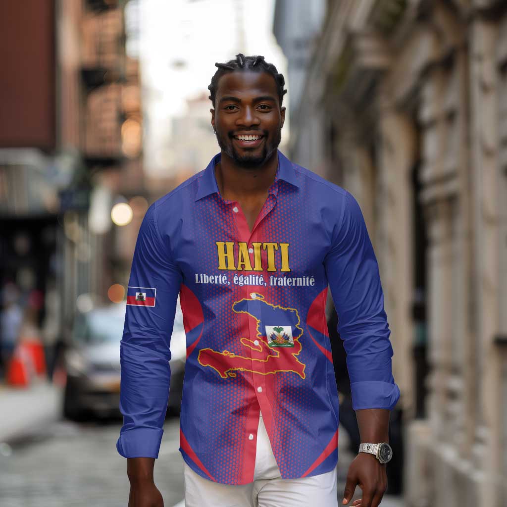 Afro-Haitians Pride Personalized Long Sleeve Button Shirt Neg Marron Haitian Heritage - African Pride