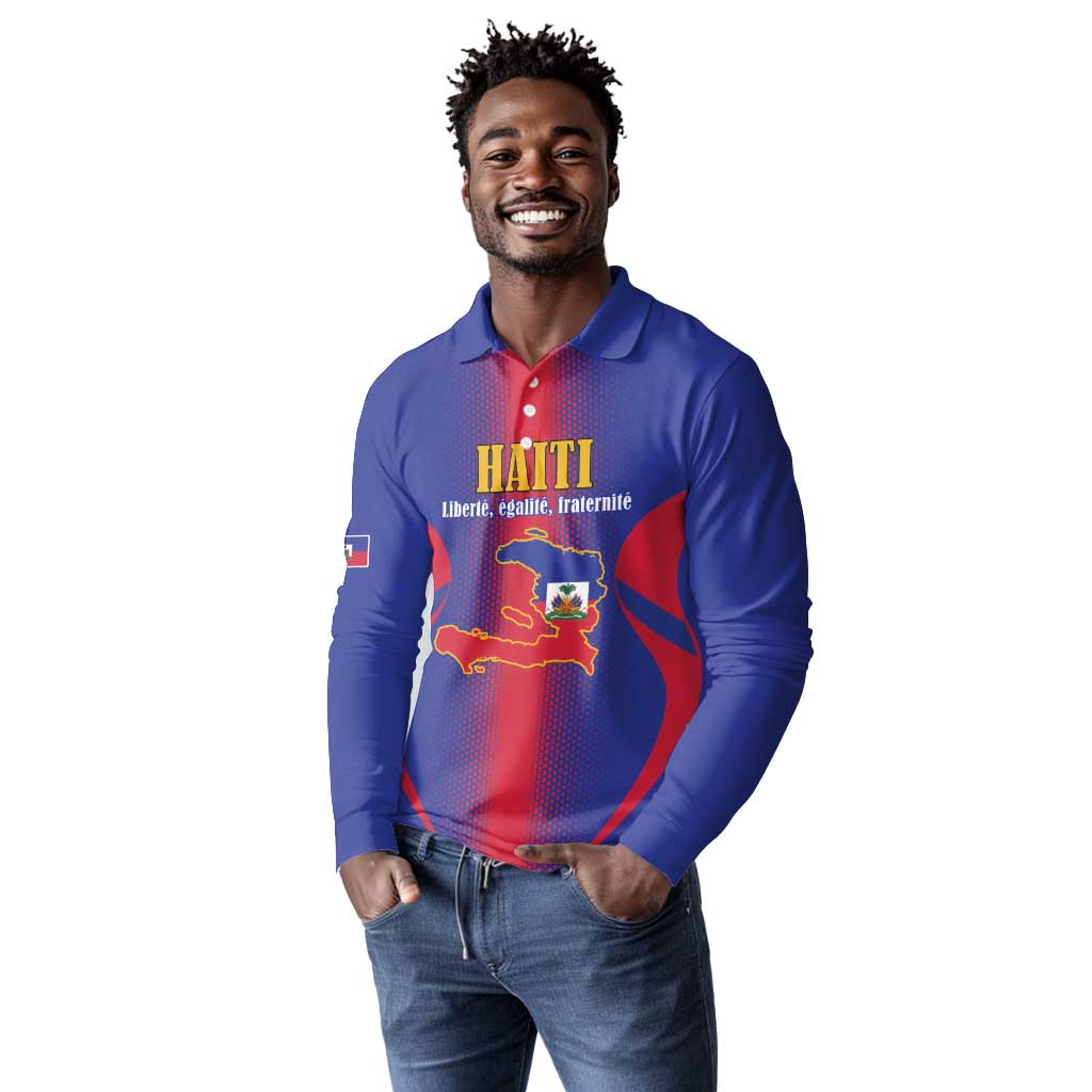 Afro-Haitians Pride Personalized Long Sleeve Polo Shirt Neg Marron Haitian Heritage - African Pride