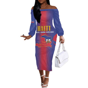 Afro-Haitians Pride Personalized Off The Shoulder Long Sleeve Dress Neg Marron Haitian Heritage - African Pride