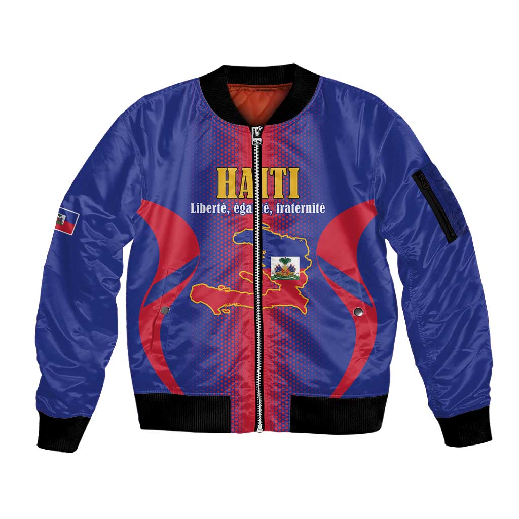 Afro-Haitians Pride Personalized Sleeve Zip Bomber Jacket Neg Marron Haitian Heritage - African Pride