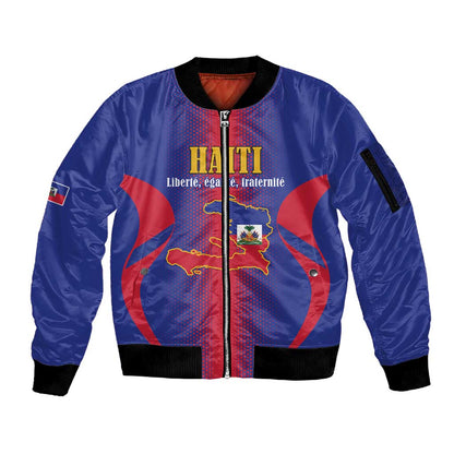 Afro-Haitians Pride Personalized Sleeve Zip Bomber Jacket Neg Marron Haitian Heritage - African Pride