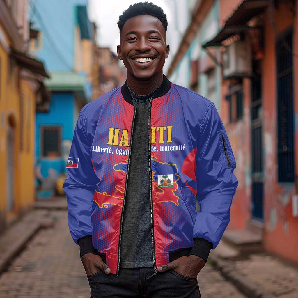 Afro-Haitians Pride Personalized Sleeve Zip Bomber Jacket Neg Marron Haitian Heritage - African Pride