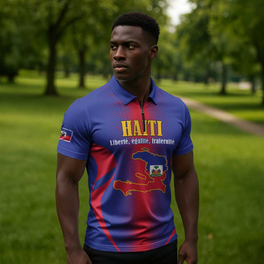Afro-Haitians Pride Personalized Zipper Polo Shirt Neg Marron Haitian Heritage