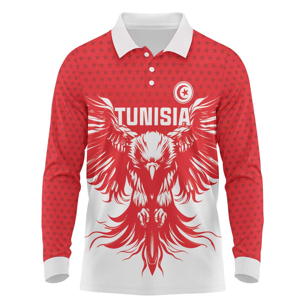 Custom Tunisia Football Long Sleeve Polo Shirt Eagles of Carthage Spirit - African Pride