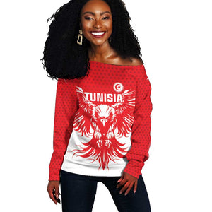 Custom Tunisia Football Off Shoulder Sweater Eagles of Carthage Spirit - African Pride