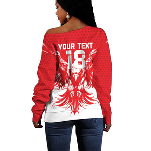 Custom Tunisia Football Off Shoulder Sweater Eagles of Carthage Spirit - African Pride
