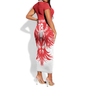 Custom Tunisia Football Short Sleeve Bodycon Dress Eagles of Carthage Spirit - African Pride