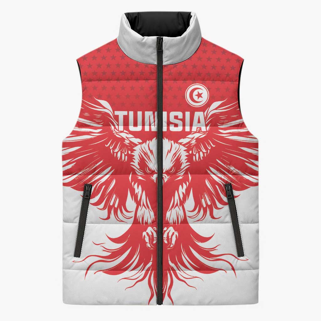 Custom Tunisia Football Sleeveless Puffer Jacket Eagles of Carthage Spirit - African Pride
