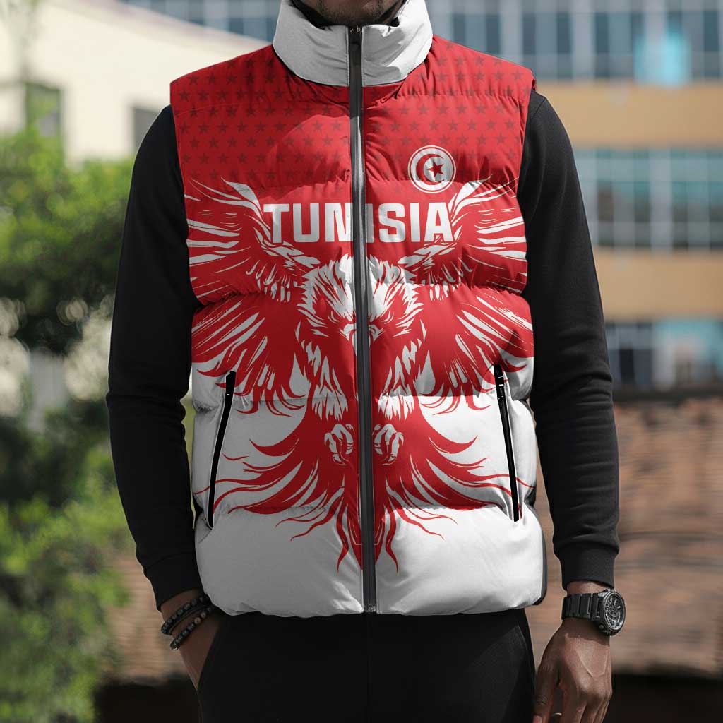 Custom Tunisia Football Sleeveless Puffer Jacket Eagles of Carthage Spirit - African Pride