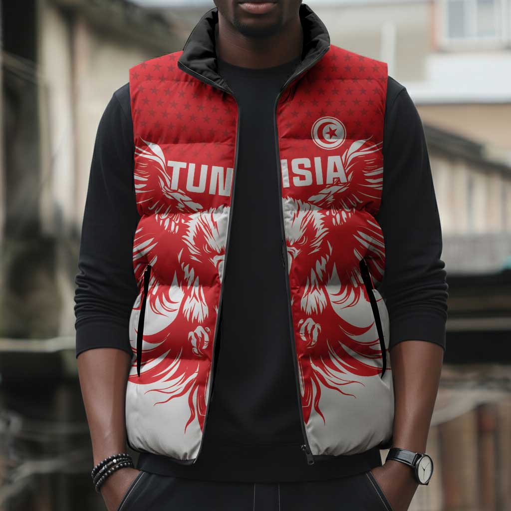 Custom Tunisia Football Sleeveless Puffer Jacket Eagles of Carthage Spirit - African Pride