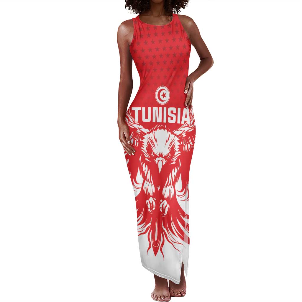 Custom Tunisia Football Tank Maxi Dress Eagles of Carthage Spirit - African Pride