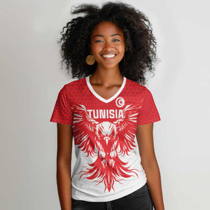 Custom Tunisia Football Women V-Neck T-Shirt Eagles of Carthage Spirit - African Pride