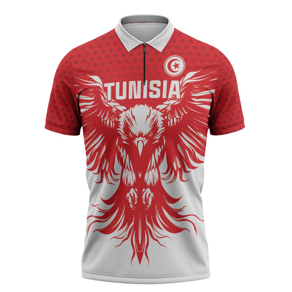 Custom Tunisia Football Zipper Polo Shirt Eagles of Carthage Spirit - African Pride