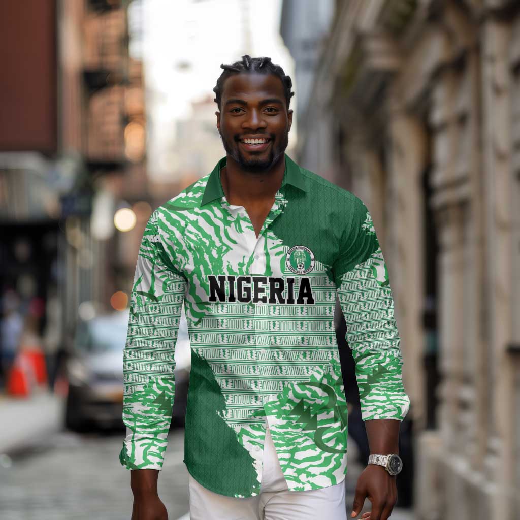 Custom Nigeria Fooball Long Sleeve Button Shirt Super Eagles National Pride